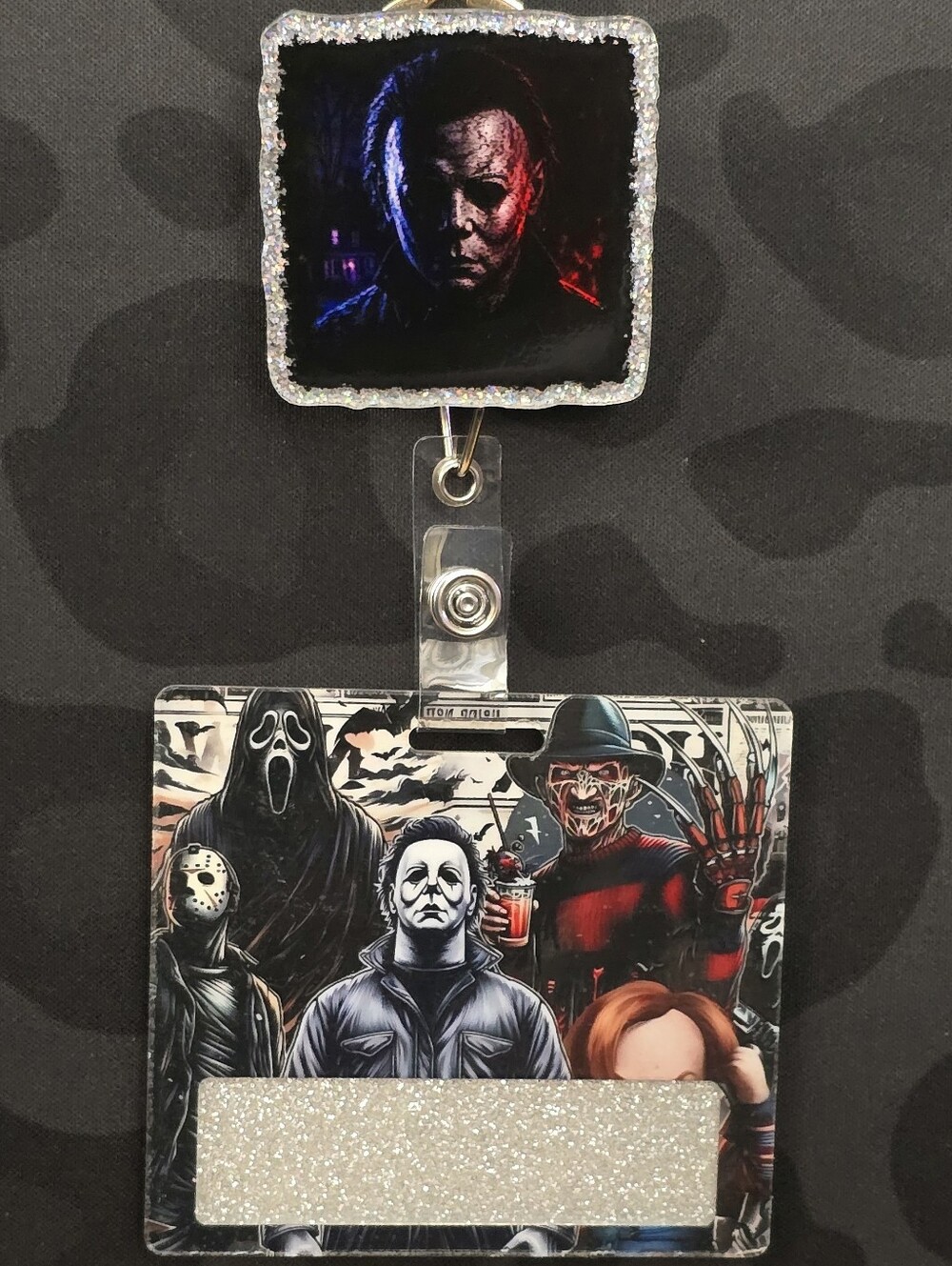 Michael Myers Halloween Novelty Acrylic Badge Reel & Buddy Set